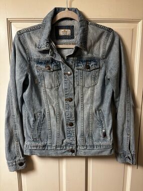 Marine Layer Light Wash Denim in Faded Blue Embroidered Cotton Jean Jacket